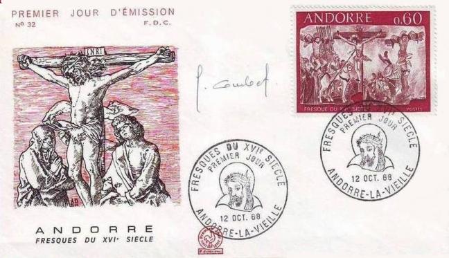 150f 193 12 10 1968 fresques du xvie s de la maison des vallees a andorre la vieille la crucifixion 1