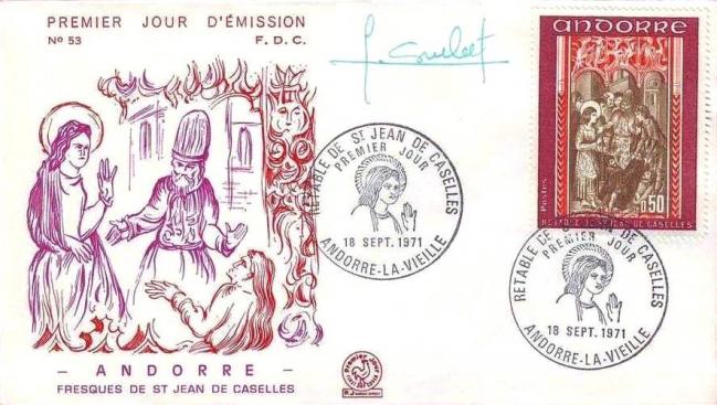 186g 215 18 09 1971 retable de la chapelle de saint jean de caselles carmin orange et brun